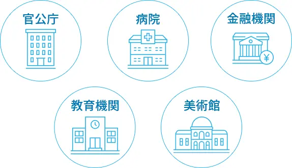 官公庁 病院 金融機関 教育機関 美術館